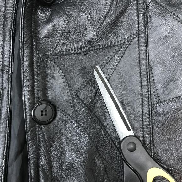 Leather Coat Mens Medium Black Belted Patchwork Trench Genuine Leather Overcoat - Picture 8 of 16